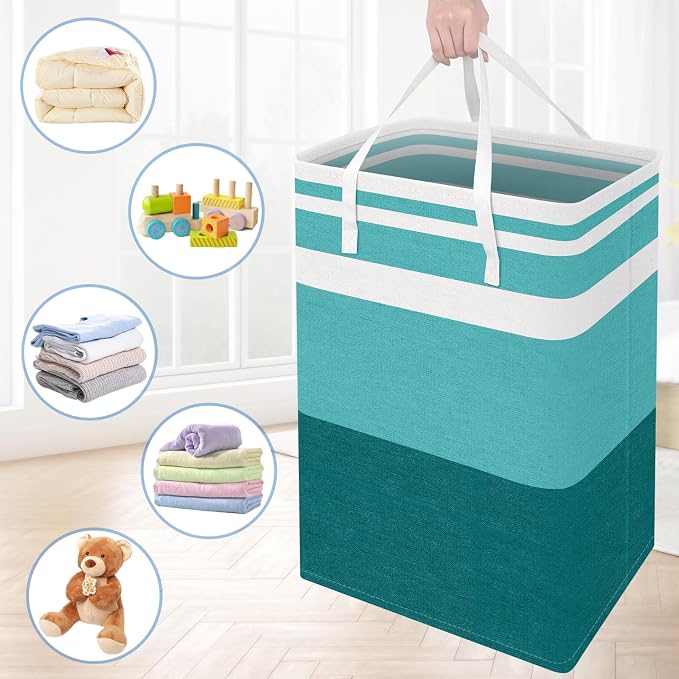 BlissTotes 3-Pack Laundry Basket, Collapsible Laundry Hamper, Green, 75L | Laundry Clothes Hamper, Hampers for Bedroom, Freestanding Hamper with Handles, Clothes Laundry Basket