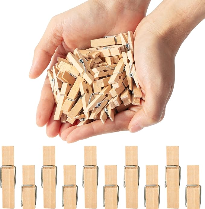 Mr. Pen- Mini Wooden Clothes Pins, 1.4 Inch, 132 Pack, Natural Wood Clips for Crafts, Classroom Projects, Hanging Photos, Chip Bags, Decoration, Rust Resistant Spring