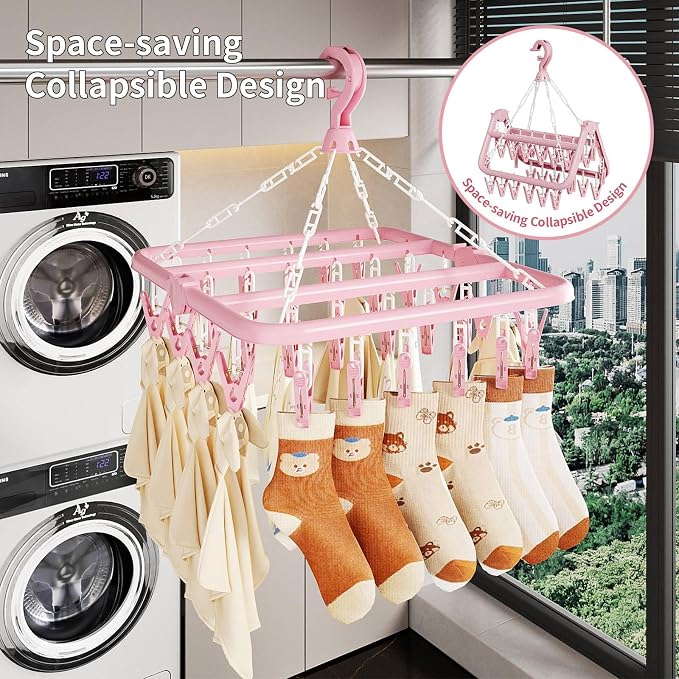 Laundry Drying Rack with 32 Clips, Foldable, Light Blue | 32 Clips, Foldable