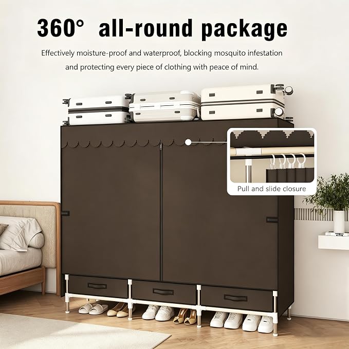 Portable Closet Wardrobe with Drawers for Bedroom,Apartment and Living Room