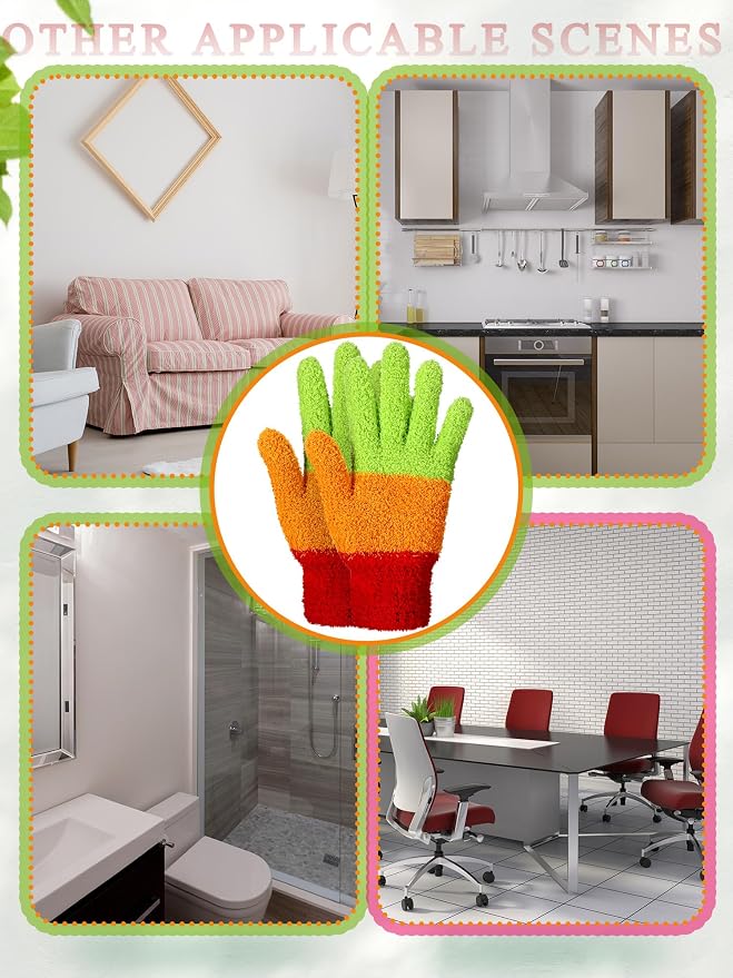 Patelai 3 Pairs Microfiber Plant Dusting Gloves Leaf Cleaning Gloves for Indoor Plants, Blinds, Furniture, House (Colorful,Medium)