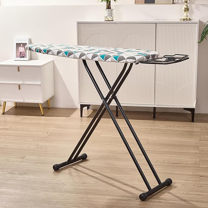 Ironing Board 13x43 Extra Thick Heavy Duty Padded Cover,Full Size Ironing Board with Iron,Height Adjustable up to 36",Anti-Skid Feet,Extra Wide Ironing Area