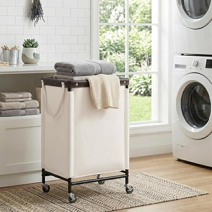 StorageWorks Laundry Hamper with Wheels and Removable Liner Bag, Beige, 90L