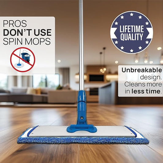 18โ Pro Microfiber Hardwood Floor Mop - Cleans Floor in Seconds | Dust & Wet Mopping | Hardwood, Tile, Laminate & Vinyl with 3 Washable Pads, No Buckets Needed with Deluxe Household Mop