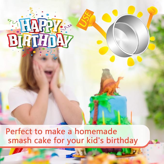 E-far Cake Pans Set of 3, 6 x 3 Inch Stainless Steel Round Cake Baking Pans Tins for Wedding Birthday, Deep Side & Non-toxic, Oven & Dishwasher Safe, Mirror Finish & Straight Side
