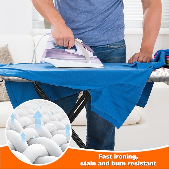 Ironing Board, Compact Ironing Board 13x43 Ironing Area with Extra Thick Height Adjustable Ironing Boards, Stable Structure, Lightweight and Durable,Heat-Resistant Silicone Pad Iron Rest