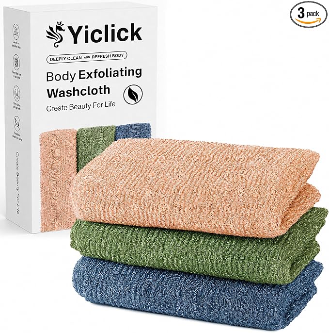 3 PCS Exfoliating Washcloth Towels - Exfoliating Body Scrubber Exfoliator, Back Scrubber for Shower Bath Use, Japanese & Korean Scrub Wash Cloths, Loofah Lufa Sponge Washer for Women Men