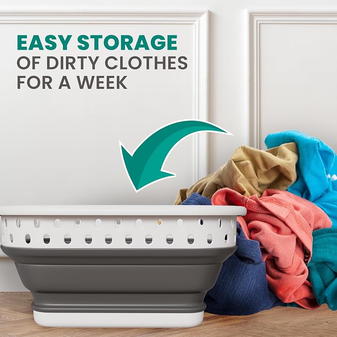 Ideality Shop Collapsible Laundry Baskets - Set of 2 Laundry Hamper 3 Handled Plastic Dirty Clothes Hamper Foldable Laundry Basket