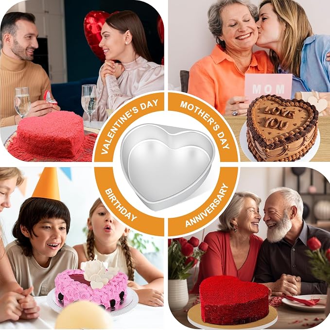 8 Inch Heart Shaped Cake Pans with 50 Pieces Parchment Paper,Set of 2 Non-stick Aluminum Heart Cake Pans Baking Tins for Birthday Wedding