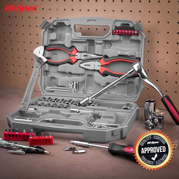 Hi-Spec SAE Auto Mechanics Hand Tool Kit Car Motorcycle Ratchet Wrench | 67pc, socket and wrench coverage, roadside fixes, organized box, garage maintenance help, bike and vehicle tasks, quick setup