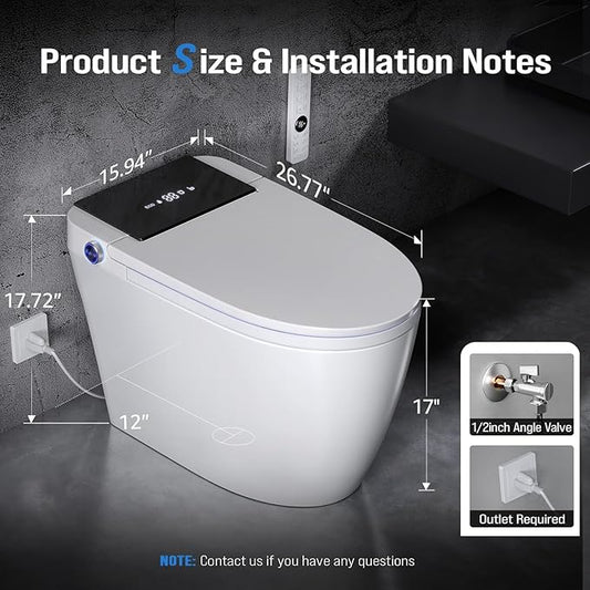 Electric Smart Toilet with Bidet Built In, Tankless Modern Elongated One Piece Design, Foot Sensor & Dual Auto Flush, Heated Seat, Warm Water, Air Dryer, 1000g MaP Flush, 1.28 GPF