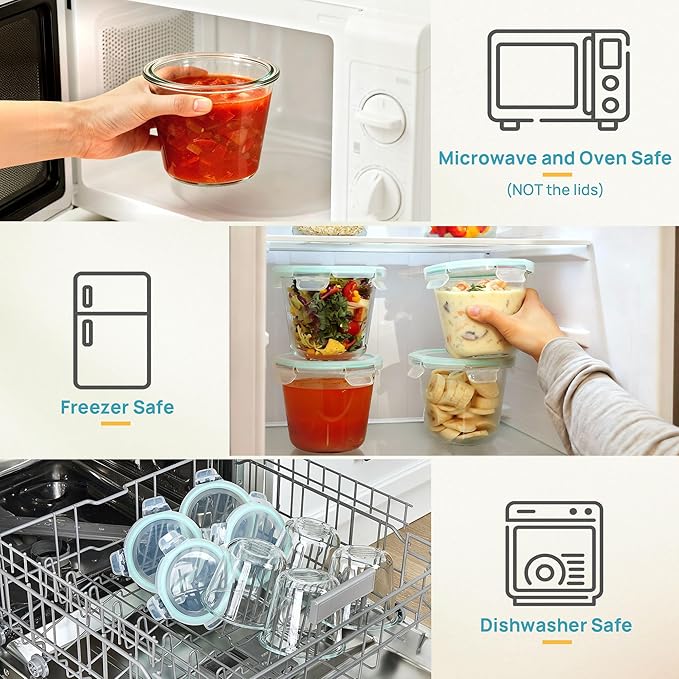 Vtopmart 5 Pack 3 Cup Glass Soup Container, Meal Prep Freezer Containers Set with Airtight Lids, Glass Food Storage Jar for Salad, Fruit, Lunch, Leftover, BPA-Free, Microwave, Dishwasher
