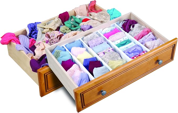 Dial Industries Adjustable Dresser Drawer Clothes Organizer Dividers, Set of 2, 4.5" Deep | Slides apart to fit drawers of any length, Separates socks, underwear and small items, Great for bedroom or bathroom drawers