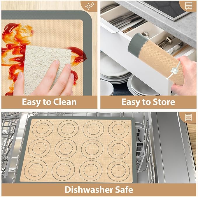 Silicone Baking Mat Set of 6, Silicone Mats for Baking, Baking Sheets Non Stick for Macaron, Cookie, Pizza, Bread and Pastry, Baking Supplies for Oven, Food Grade Reusable