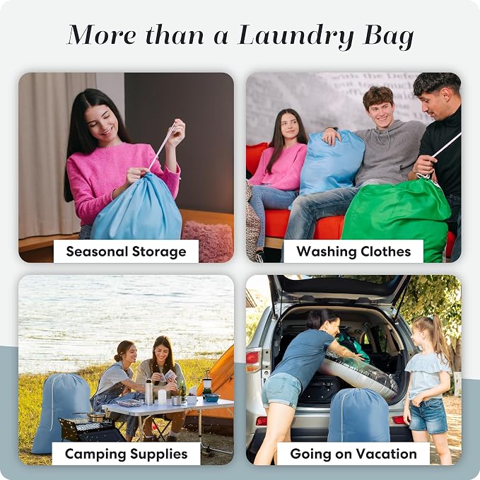 Nylon XL Laundry Bag - Locking Drawstring Closure, Machine Washable, These Large Bags Will Fit a Laundry Basket and Strong Enough to Carry up to Two Loads of Clothes (Light Blue | 22" x 32") | 22"x32" XL Nylon Laundry Bag, Locking Drawstring, Machine W...
