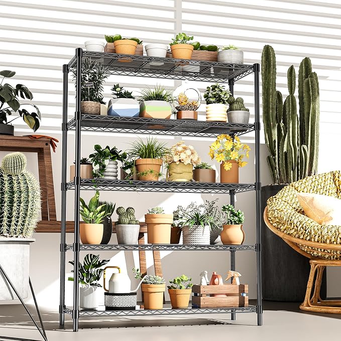48" W Garage Shelving 1875LBS Heavy Duty Wire Shelving Unit, Metal 5-Tier Adjustable Steel Storage Rack with Liners, Storage Tote Rack, 48" W x 18" D x 72" H for Garage Commercial, Black