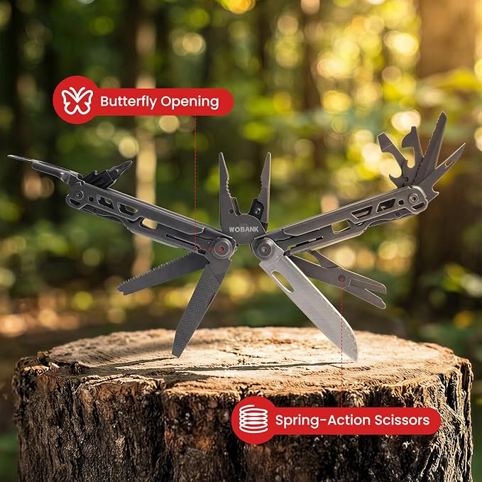 33-in-1 Multitool Pliers, Full-size, EDC Knife, Stainless Steel | Scissors, Damascus Pocket Knife, Nylon Sheath, Adjustable Hex Wrench, Survival, Camping, Hiking, Repair, Gift for Men Dad