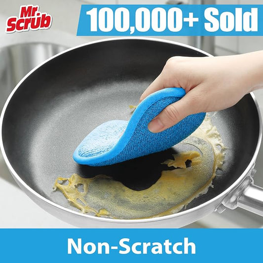 Mr. Scrub Sponges Kitchen Dish Sponge for Washing Dishes Cleaning Kitchen, 5 Pack, Non Scratch, Rough Scrubbers Side for Non-Stick Cookware, Soft Microfiber Scrub Side for Dishes, Multicolor