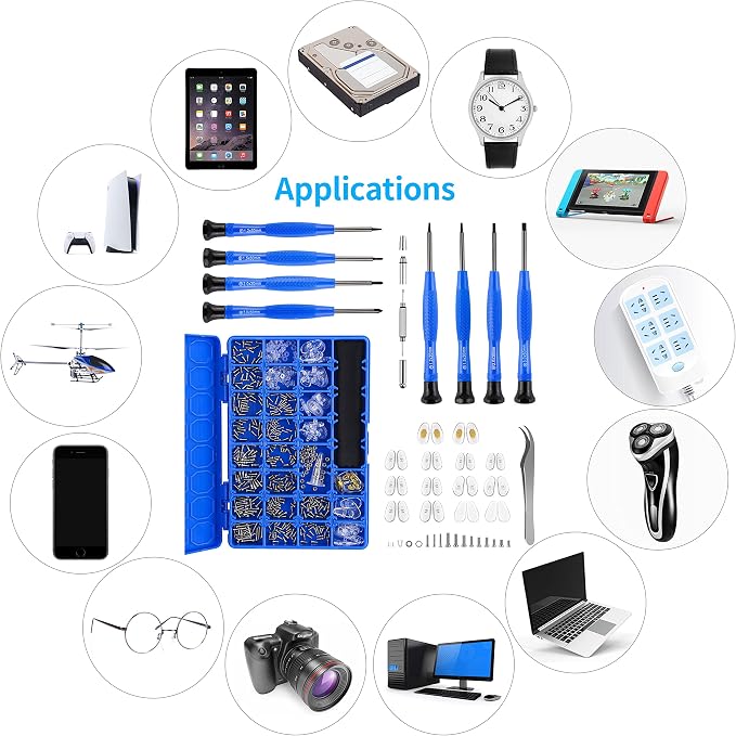 Upgrade Version Magnetic Eye Glass Repairing Kit, Eyeglass Repair Tool Kit with Compact Screw Box Include Nose Pads, Precision Screwdriver Set, Screws, Tweezer for Eyeglass, Sunglass, Spectacles Watch