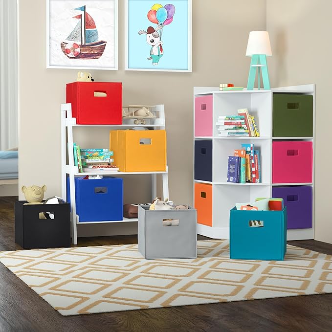 RiverRidge Folding Storage Bins with Handles Blue Cube Storage Organizer for Closet, Bedroom & Playroom - Closet Organizers and Storage Set of 2