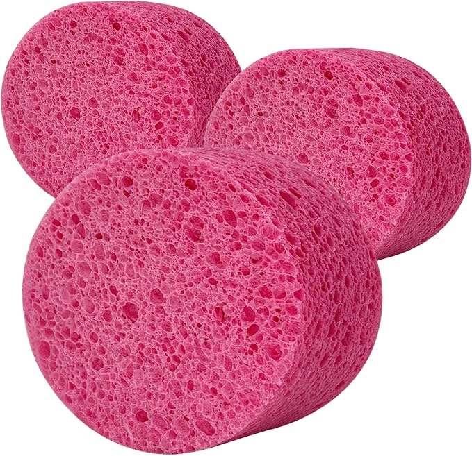 3-Pack Large Sponge, Kitchen Sponges, Handy Sponges, Cellulose Sponges, Dish Washing Sponge, Natural Sponge, Car Washing Sponge, Eco Friendly Sponge (Round, 4" X 4" X 2"), Pink