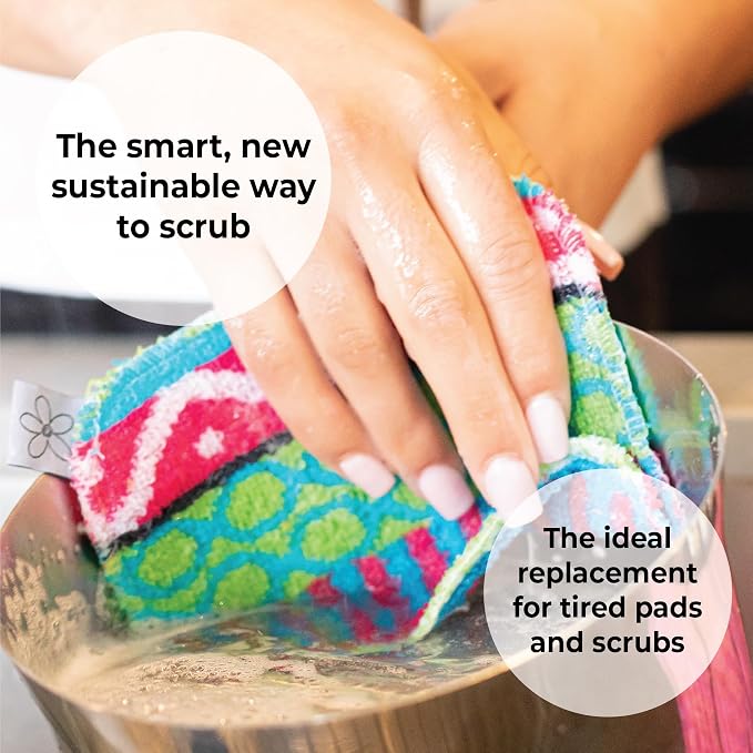 Skoy Scrub, 2-pack Reusable, Non-Scratching Dish Scrubber for Kitchen and Household Cleaning, Planet-Friendly, Dishwasher Safe Soft Scrub, Monochromatic Colors