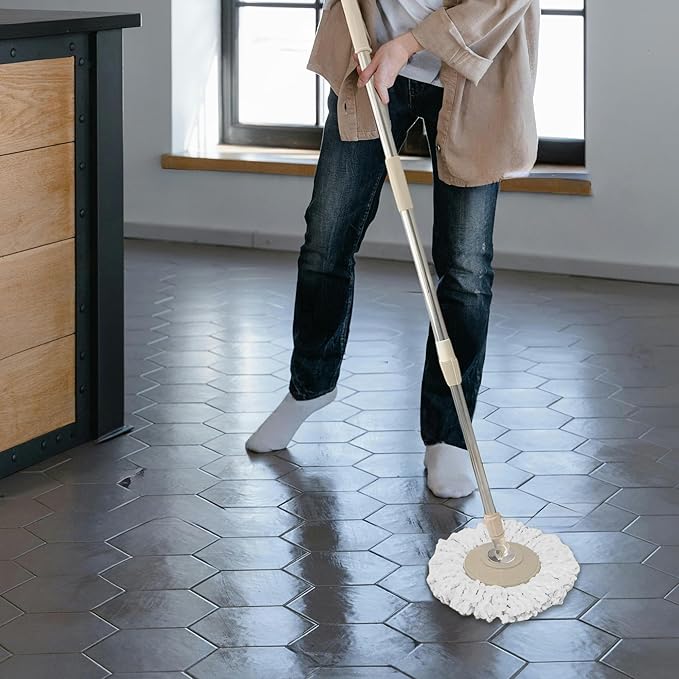 Spin Mop Replacement Handle, 47.6-inch 360 Degrees Rotating Telescopic Replacement Mop Stick with a Robust Stainless Steel Disc for Spin Mop Bucket Cleaning System (Stainless Steel Disc,Khaki)