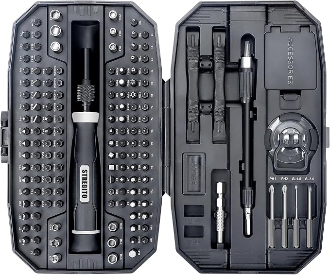STREBITO 153 in 1 Precision Screwdriver Set, Mini Screwdriver Set with Case | 140 Magnetic Precision Bits, Practical Accessories, Electronics Tool Kit for Computer, Laptop, Phone, PC, Game Controller, RC