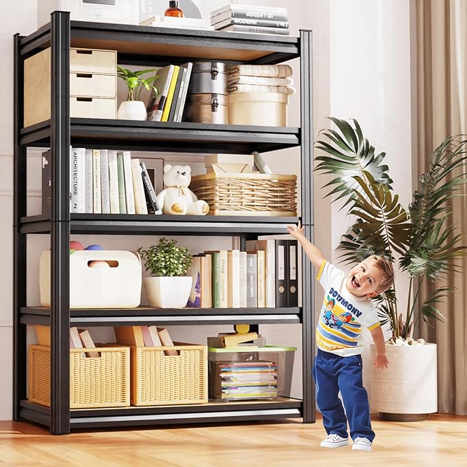 78" H Garage Shelving Heavy Duty Storage Shelves, Metal Adjustable Shelving Unit, Utility Garage Organizer Shelf for Basement, Pantry, Kitchen, Warehouse, 78" Hx45.6 Wx19.7 D, Black