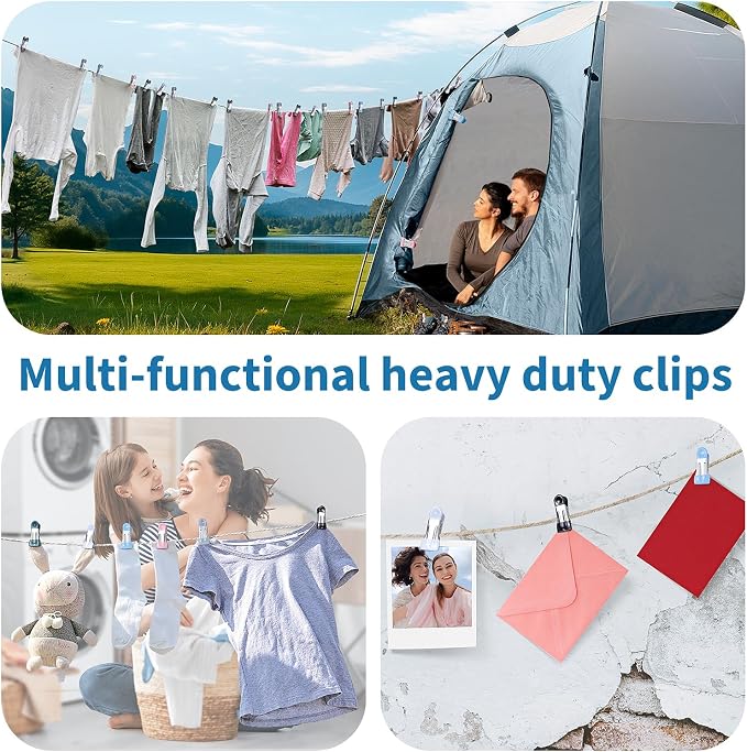 Clothes Pins Heavy Duty Out Door 30 Pack,Chip Clips 2.17 Inch, Bag Clips, Clothespins,Chip Clips Bag Clips Food Clips for Laundry, Bag Clips for Food Clips for Hanging Stainless Steel(Black)