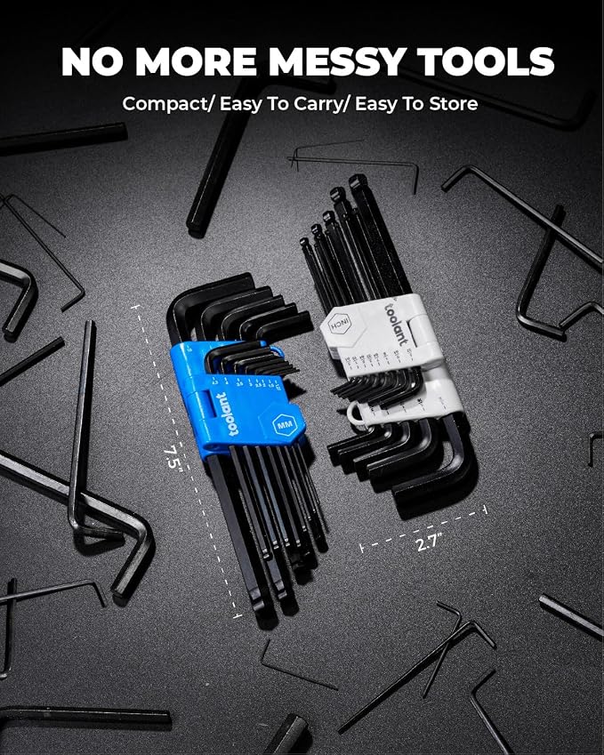 toolant Allen Wrenches Sets 26pcs(Metric&SAE), Long Arm Allen Wrench with Ball End, Metric Hex Key Set 1.27mm- 10mm, SAE Hex Key Set 3/64"- 3/8", Holder Design for Auto Maintenance and DIY Projects