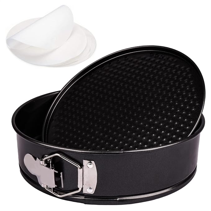 RFAQK 8 Inch Springform Pan Nonstick Leakproof - Spring Form Pan for Cheesecake with Removable Bottom, Include 50pcs Parchment Paper, Recipe E-Book - Perfect for Baking Cheese Cakes, Pizzas, & More!