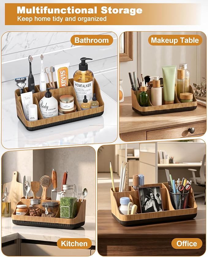 Bathroom Counter Organizer and Storage with 2 Pack Qtip Holder Dispenser, 7 Slots Detachable Toothbrush Holders for Bathrooms, Anti-Slip Electric Toothbrush and Toothpaste Holder Countertop