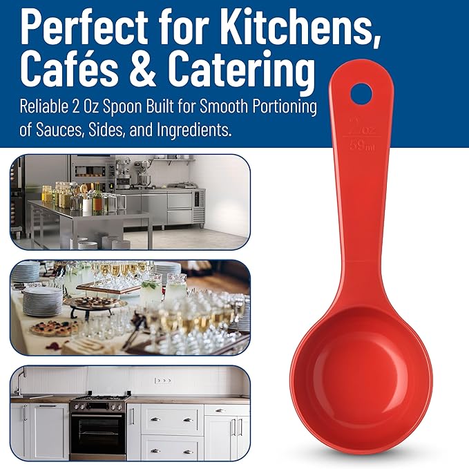 Carlisle FoodService Products Measure Miser Solid Measuring Spoon with Short Handle, 2 Ounces, Red (Pack of 12)