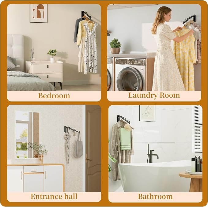 Alise Wall Mounted Drying Rack,Swivel Clothes Drying Hanger,Black,1P | Space Saving Clothes Hanger Rack,Heavty Duty Stainless Steel Clothes Wall Drying Rack for Laundry Closet Bedroom/Bathroom