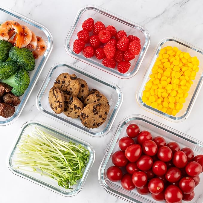 16PCS (8 Bowls + 8 Lids) High Borosilicate Glass Meal Prep Containers, Food Storage Containers with Airtight Lids, Glass Lunch Bento Boxes,Dishwasher Safe, pink