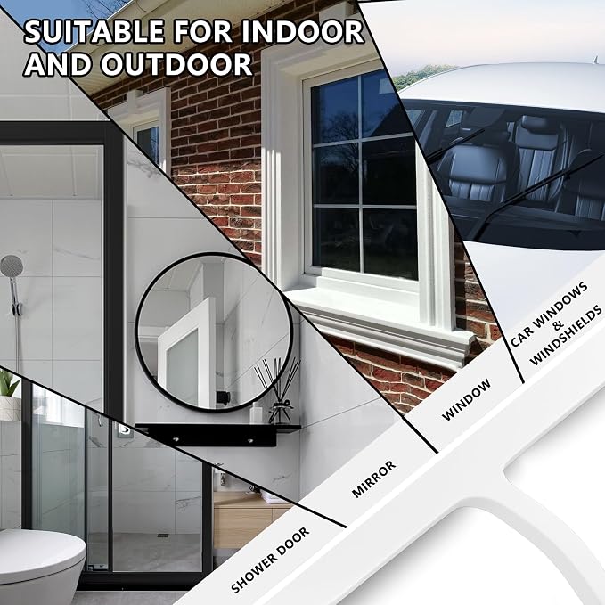Shower Squeegee for Shower Glass, Bathroom Glass Cleaning Tool with Hook Mount, Squeegee for Glass Doors, Window Cleaning, Tile Shower Walls (White)