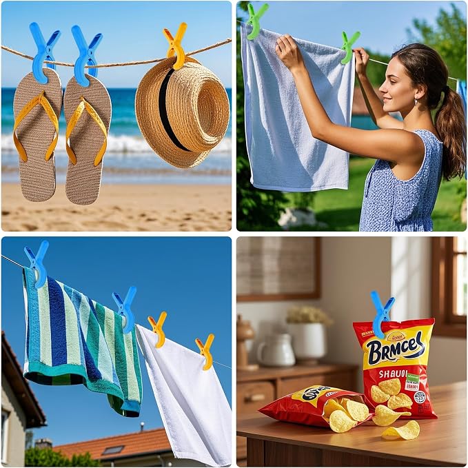 Beach Towel Clips Plastic Clothespins 12pcs Clothes Pins for Beach Chair Pool Chair