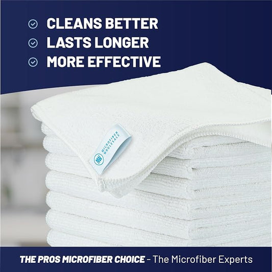 MW Pro Microfiber Cleaning Cloth | White (12 Pack) | Size 16" x 16" | All Purpose Microfiber Towels - Clean, Dust, Polish, Scrub, Absorbent