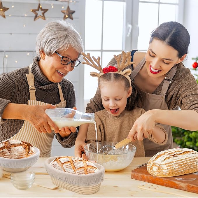 Silicone Bread Sling Oval and Round - Non-Stick & Easy Clean Reusable Oval Silicone Baking Mat for dutch oven. With Long Handles Sourdough Bread Baking mat tools supplier Liner,2 Brown Set