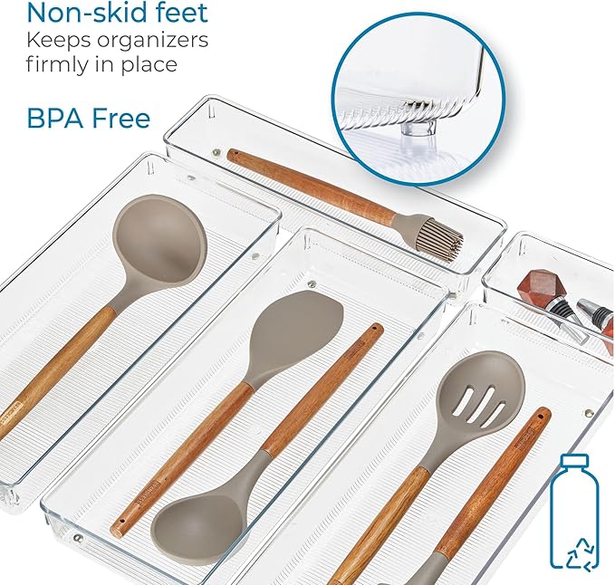 iDesign 4-Piece Kitchen Drawer Organizer Set, Clear | For Kitchen, Counter Top, Pantry