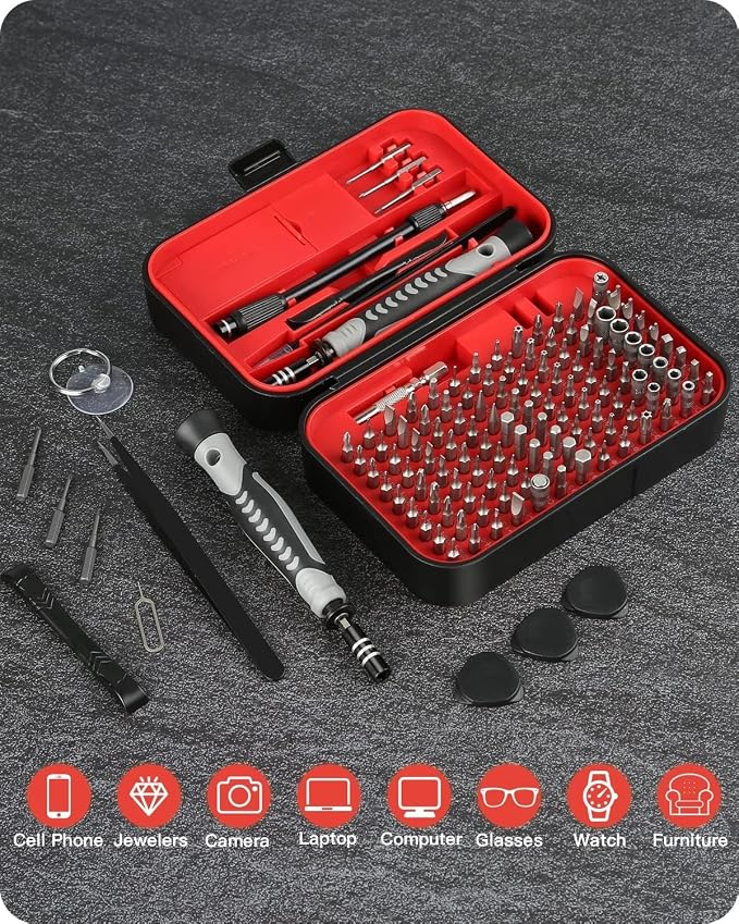 Screwdriver Set – Precision Screwdriver Bit Sets 130 in 1, Mini Hex Phillips Torx Slotted Screwdriver Bit Set with Tool Box, Ideal for Electronics, Laptop, iPhone, Jewelers and More(130-IN-Red)