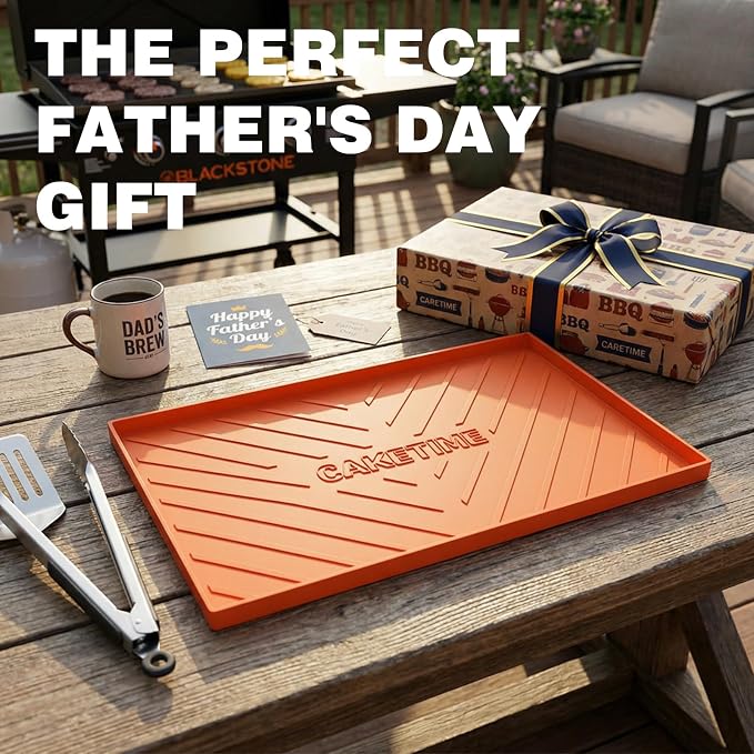 Caketime 36 Inch Silicone Mat for Blackstone Griddle Accessories Grill Top Cover Protector Waterproof Heat Resistant Durable Heavy Duty Cooking Baking BBQ Outdoor Tool Orange Father Dad Men Gifts