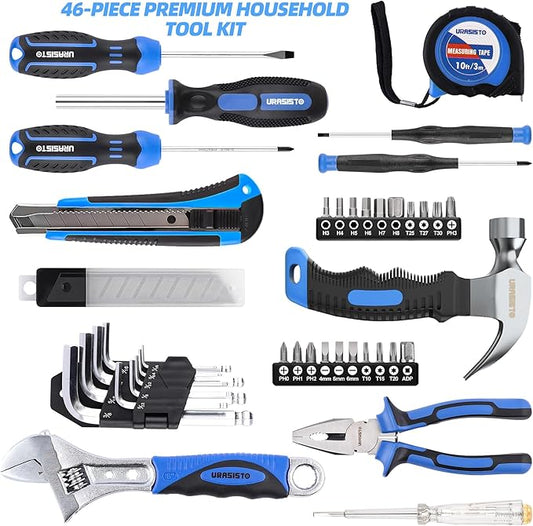 URASISTO Tool Kit 46-Piece, Household Basic Complete Hand Repair portable Tool Set with Plastic Toolbox Storage Case