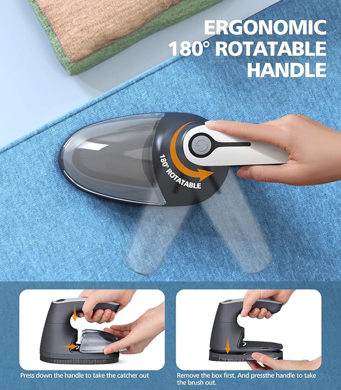 POPCHOSE Fabric Shaver, 6-Leaf Blades & Electrostatic Brush, Rechargeable | Lint Remover for Clothes, Sweater Shavers to Remove Pilling, Electric Lint Remover for Couch, Furniture, Fuzz