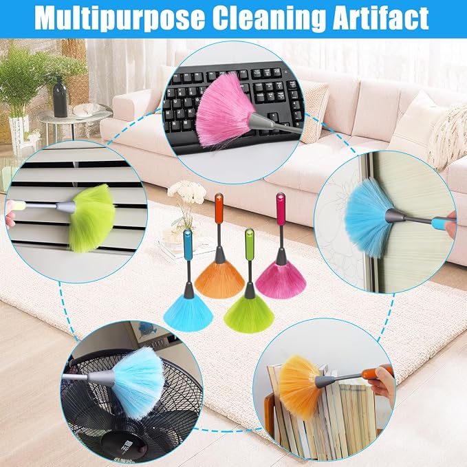 4 Pack 10 inch Microfiber Duster, Feather Duster, Grips Microfiber Delicate Duster for Cleaning Keyboard, Computer Screen, Books, Photo Frames
