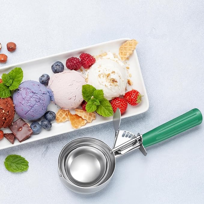 4 Pcs 8 Ounce Portion Scoops Ice Cream Scooper with Trigger Stainless Steel Portion Control Scoop for Restaurant, Baking Food, Cookie Dough, Cupcake Batter (Red,Black,Gray,Green)