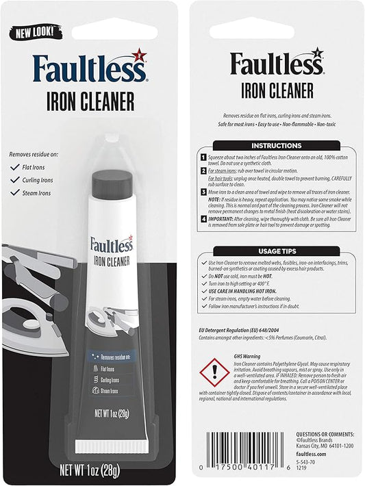 Faultless Hot Iron Cleaner, Non-Toxic Steam Iron Cleaner, Removes Melted Fabrics, Glue, Hard Water, Lime Deposits & Starch (1 oz) (3 Pack)