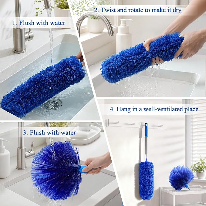 Cobweb Duster with Extension Pole 100 inches, Dusters for Cleaning with 2 Duster Heads, Washable Microfiber Feather Duster for Cleaning Ceiling Fan, High Ceiling, Blinds, Furniture & Cars
