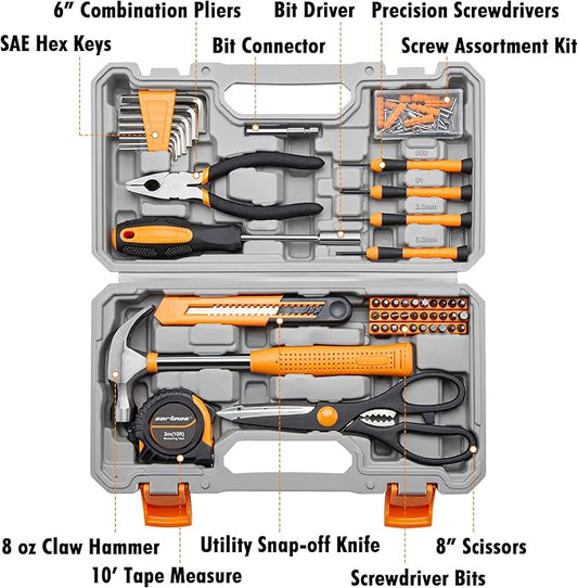 CARTMAN Home Tool Set Kit, Basic Household Hand Tools with Storage Case Light Orange